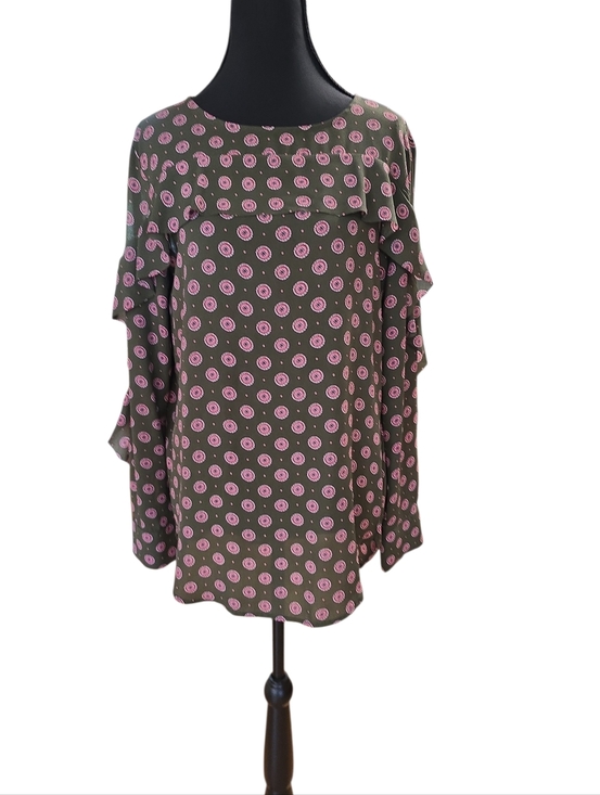 Banana Republic Tops - Banana Republic Green And Pink Ruffled Long Sleeves S